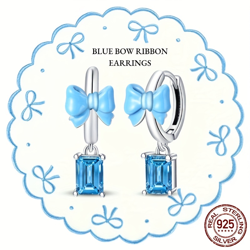 925 Sterling Silver Enamel Bow Ribbon Hoop Earrings for Women